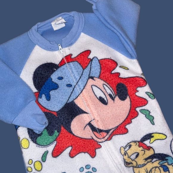 Vintage Disney Mickey and Baby Pluto Fleece Sleeper Footed Pajamas 12Mo 1T - Picture 3 of 3